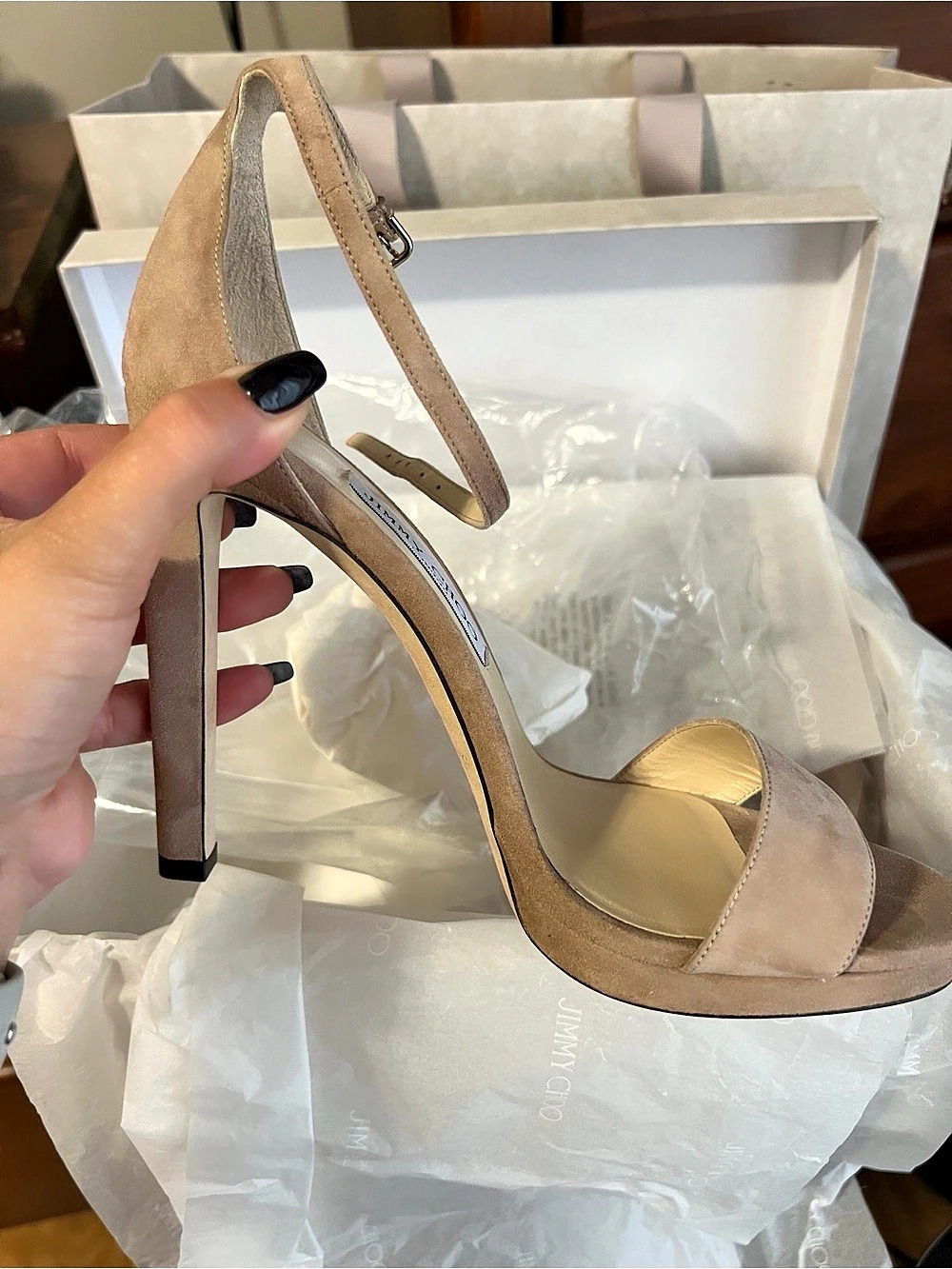 Jimmy Choo Suede Sandal Heels in Brown